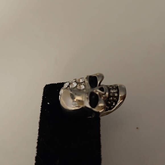 Skull Rhinestone & Silvertone Pierced Earrings - Picture 3 of 5